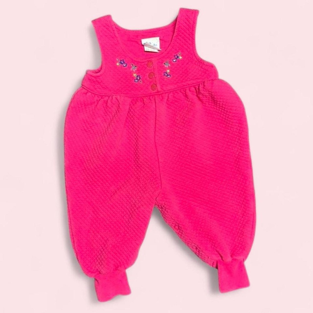 Baby Bgosh Vintage 90s Quilted Overalls Pink Floral Embroidered 12 Months